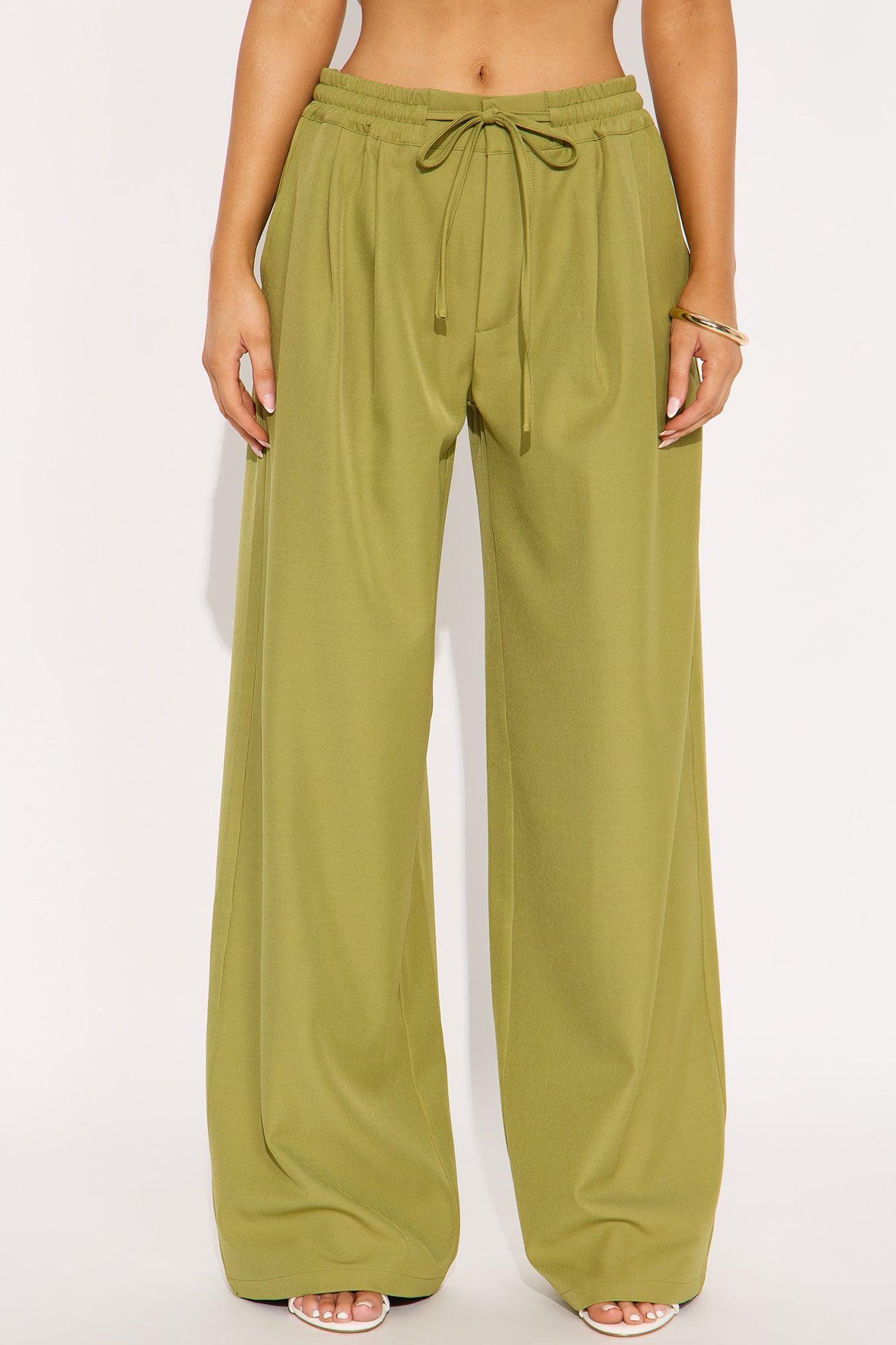 Eliza Wide Leg Crepe Trouser Pant - Chartreuse Product Image