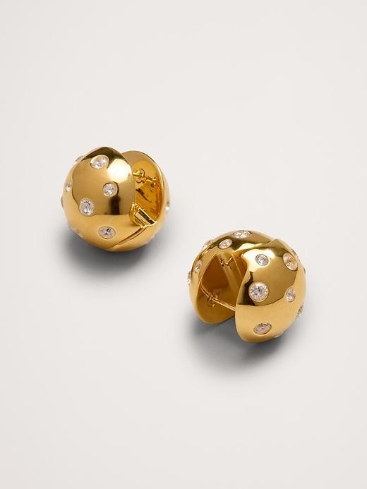 Crystal Dome Huggie Hoop Earrings Product Image