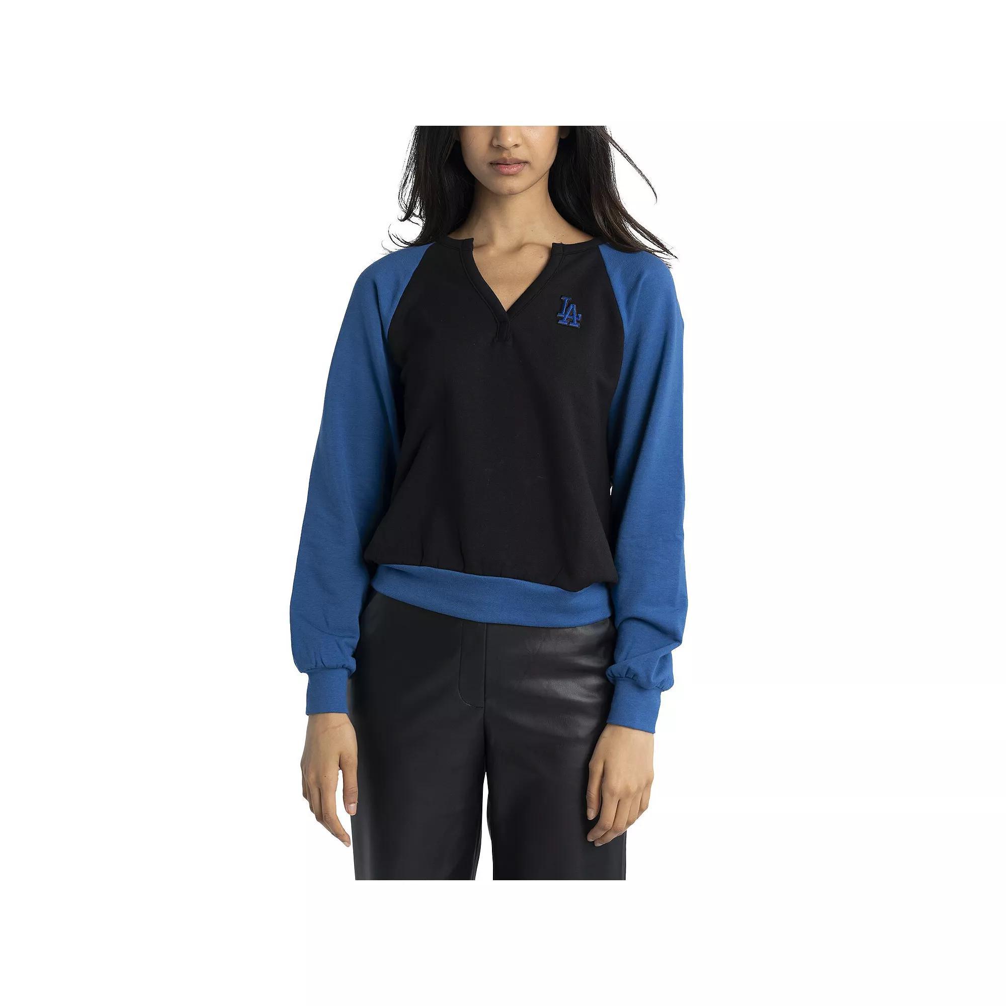 Women's Lusso Royal/Black Los Angeles Dodgers Mack Raglan Notch Neck Long Sleeve T-Shirt, Size: Large, Blue Product Image