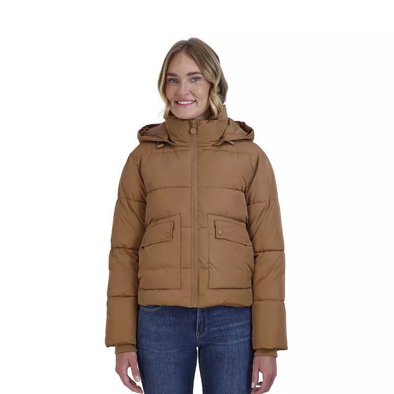 Juniors' Sebby Contrast Hooded Puffer Coat, Women's, Size: Small, Green Product Image