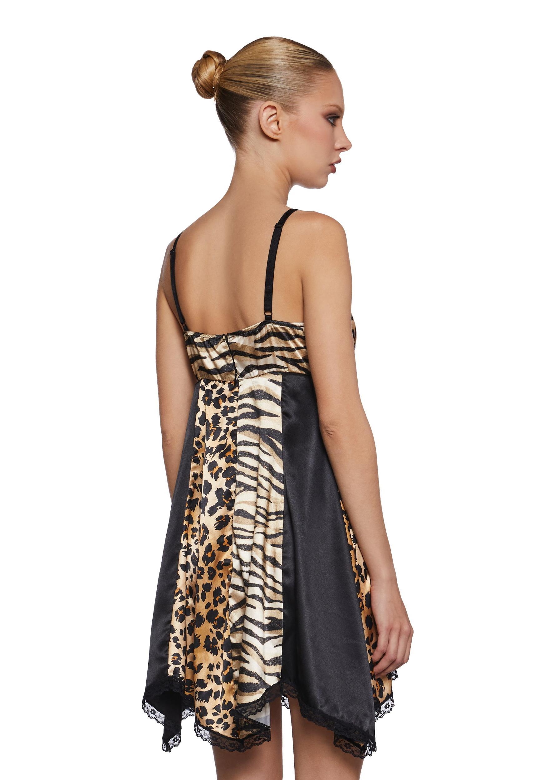 Animal Print Leopard Tiger Handkerchief Lace Mini Dress Current Mood - Multi Product Image