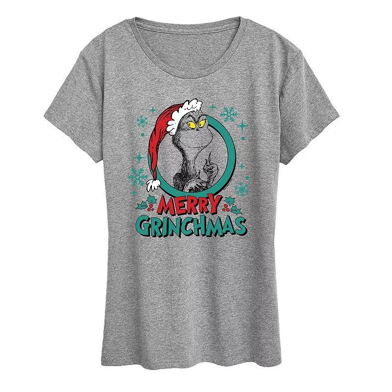 Womens Dr. Seuss The Grinch Grinchmas Circle Graphic Tee, Girls Grey Gray Product Image