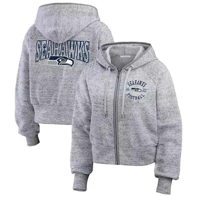 Womens WEAR by Erin Andrews Heather Gray Seattle Seahawks Speckled Fleece Cropped Full-Zip Hoodie Product Image