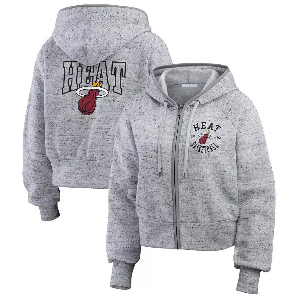 Women's WEAR by Erin Andrews Heather Gray Miami Heat Speckled Radiator Full-Zip Hoodie, Size: Medium, Grey Product Image