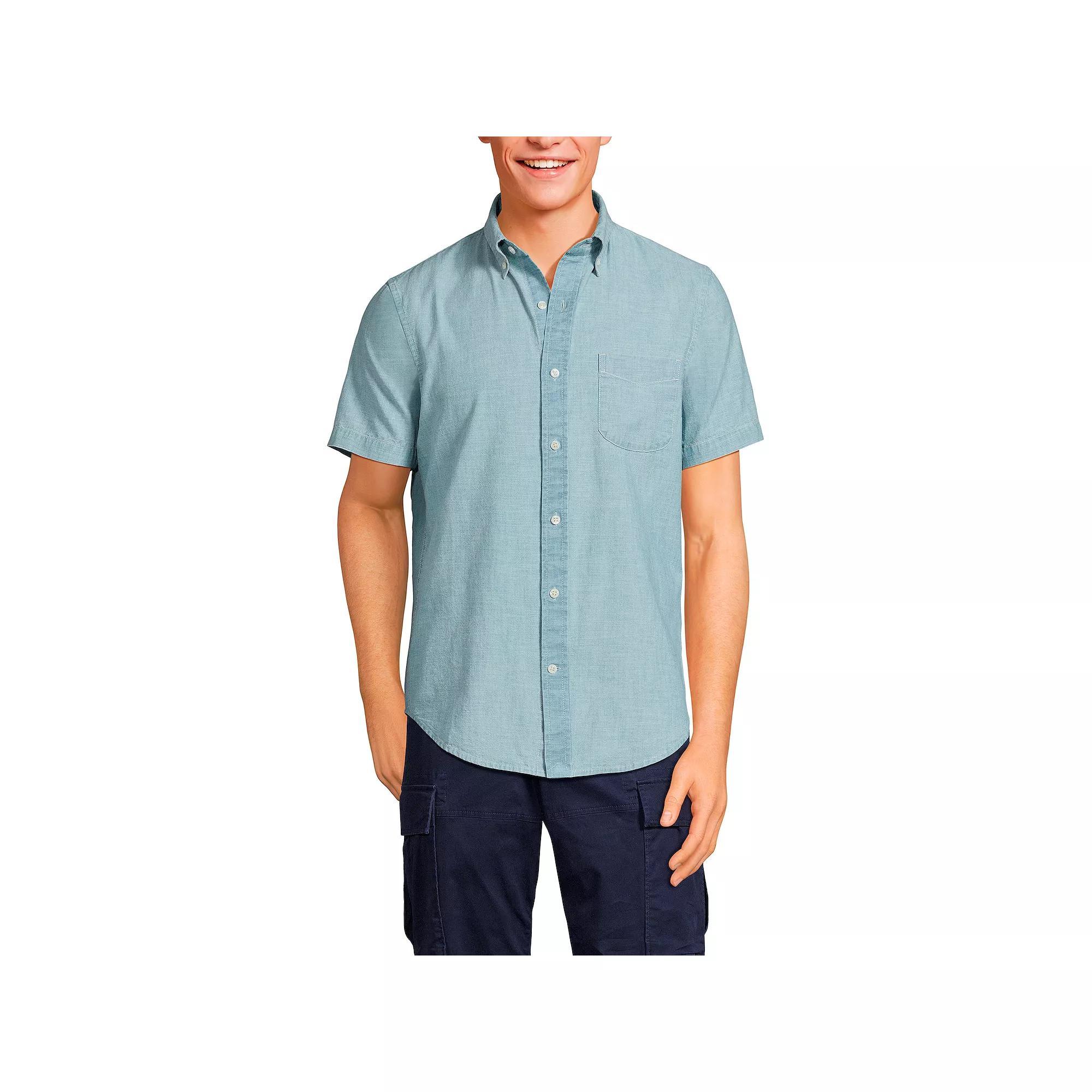 Men's Lands' End Traditional-Fit Chambray Button-Down Shirt, Size: XL, Dark Blue Product Image