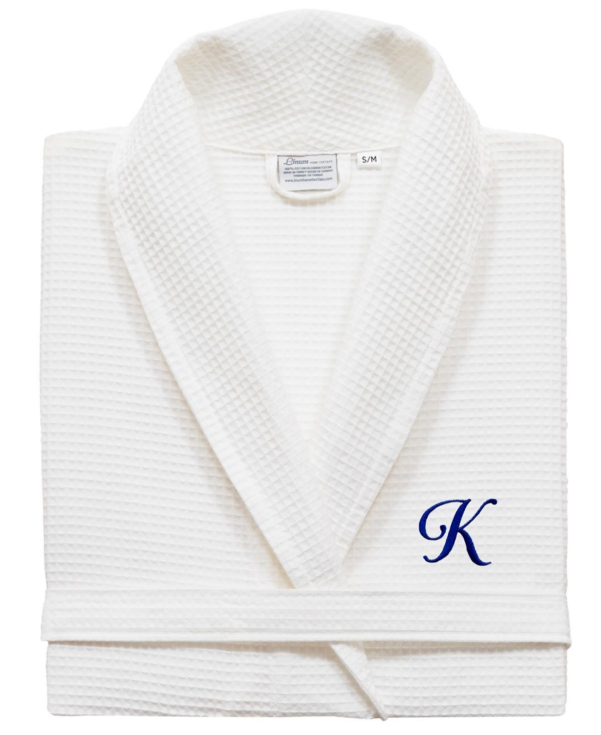 Linum Home Textiles Turkish Cotton Personalized Waffle Weave Bathrobe, Women's, Size: Small/Medium, White Navy D Product Image