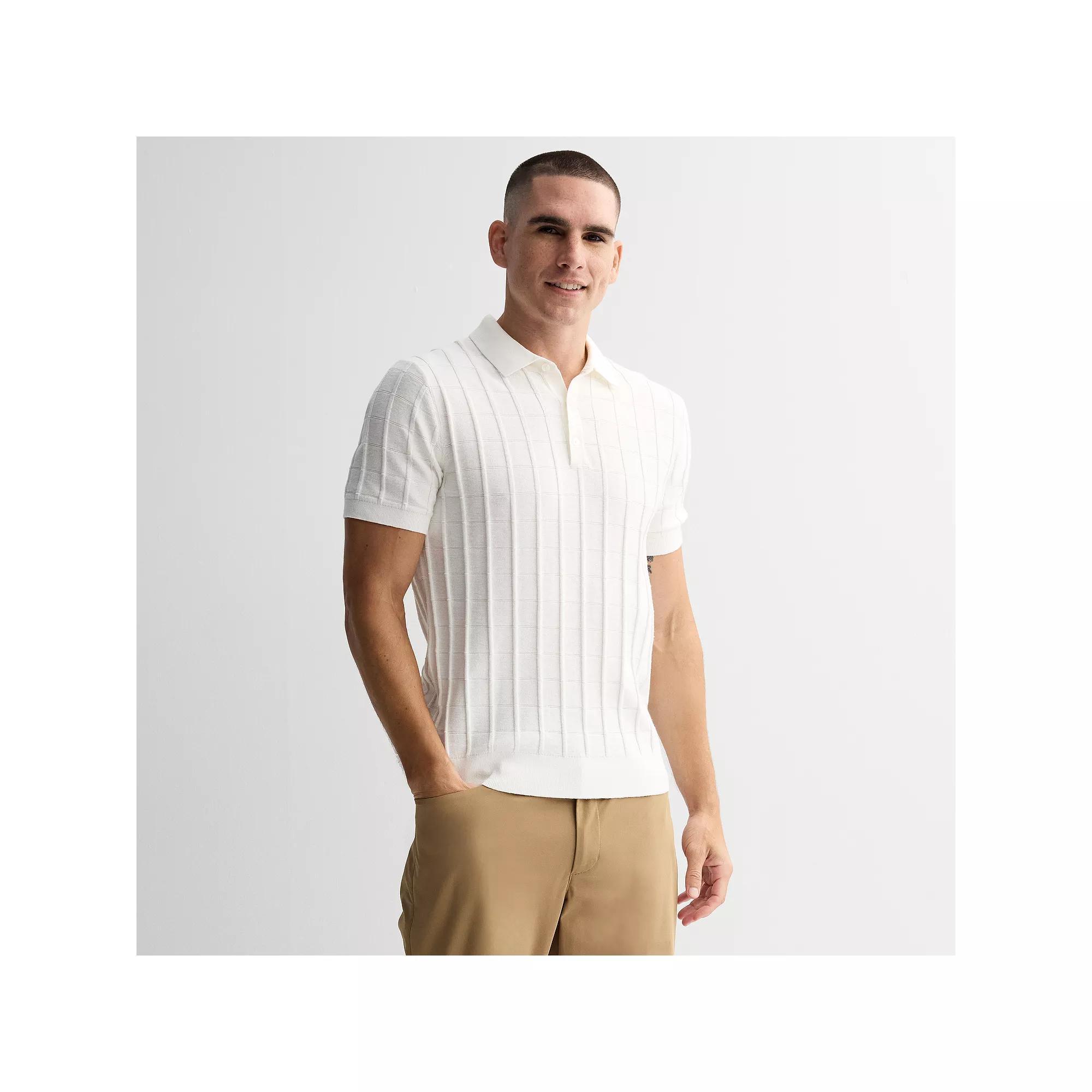 Men's Apt. 9 Short Sleeve Textural Sweater Polo, Size: XXL, Ivory Product Image