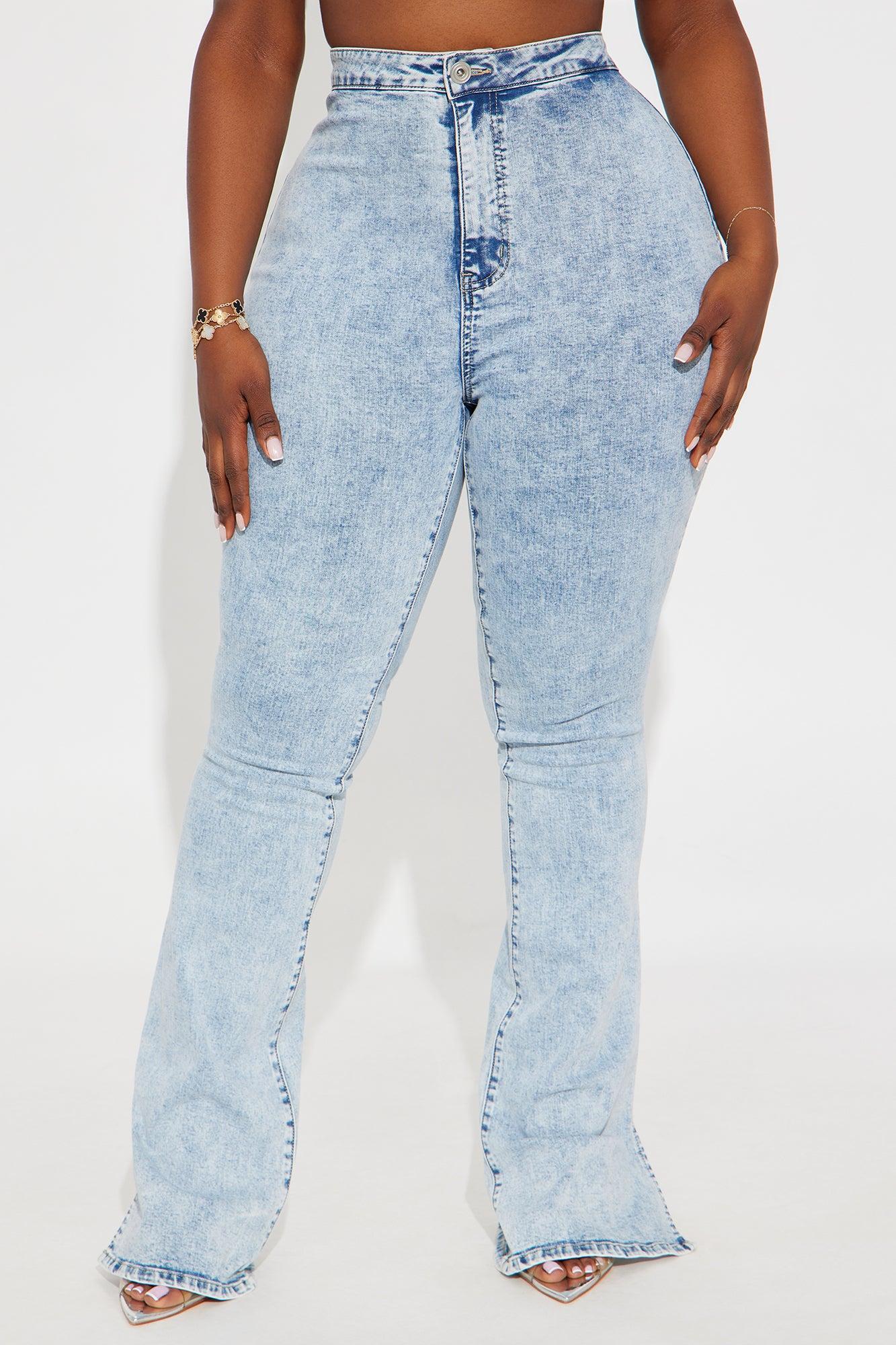 Tall Side Slit Stretch Slim Bootcut Jeans - Acid Wash Denim Product Image