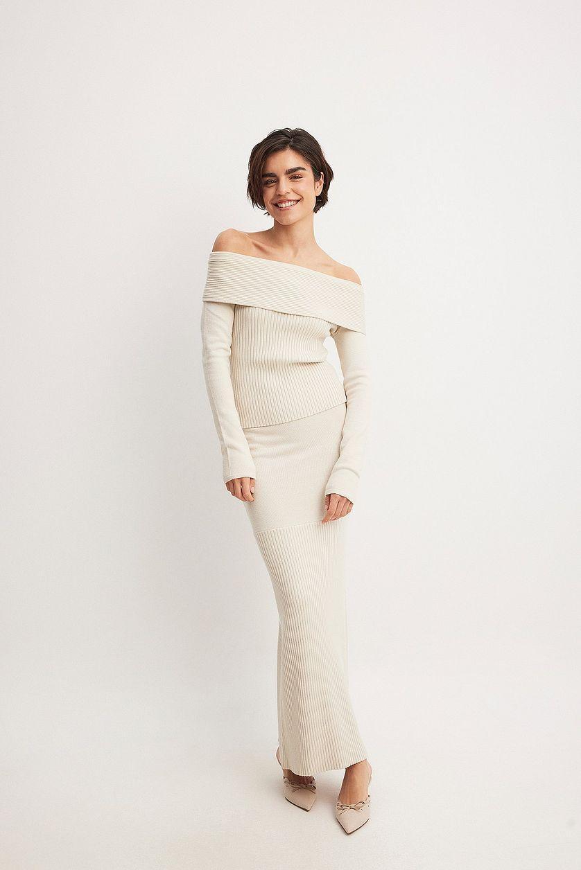 Rib Knit Detail Mermaid Maxi Skirt Product Image