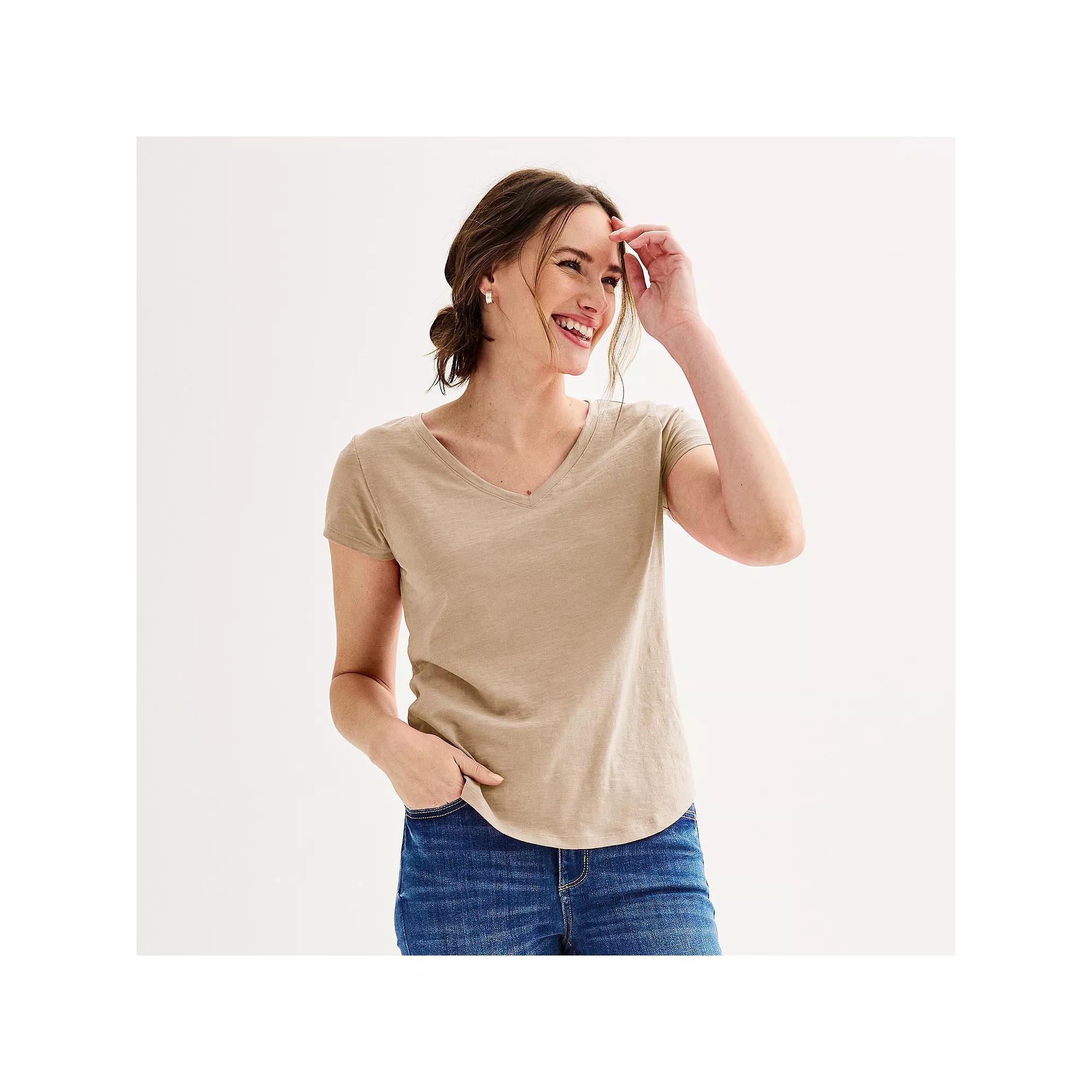 Women's Sonoma Goods For Life® Everyday Short Sleeve V-Neck Tee, Size: Medium, Brown Freeze Product Image