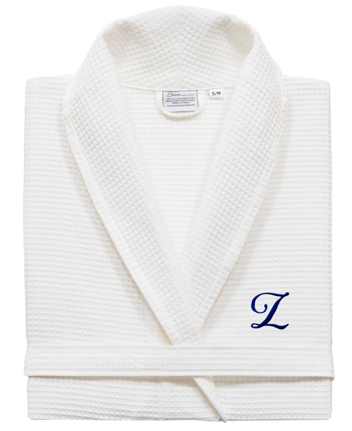 Linum Home Textiles Turkish Cotton Personalized Waffle Weave Bathrobe, Women's, Size: Small/Medium, White Navy D Product Image