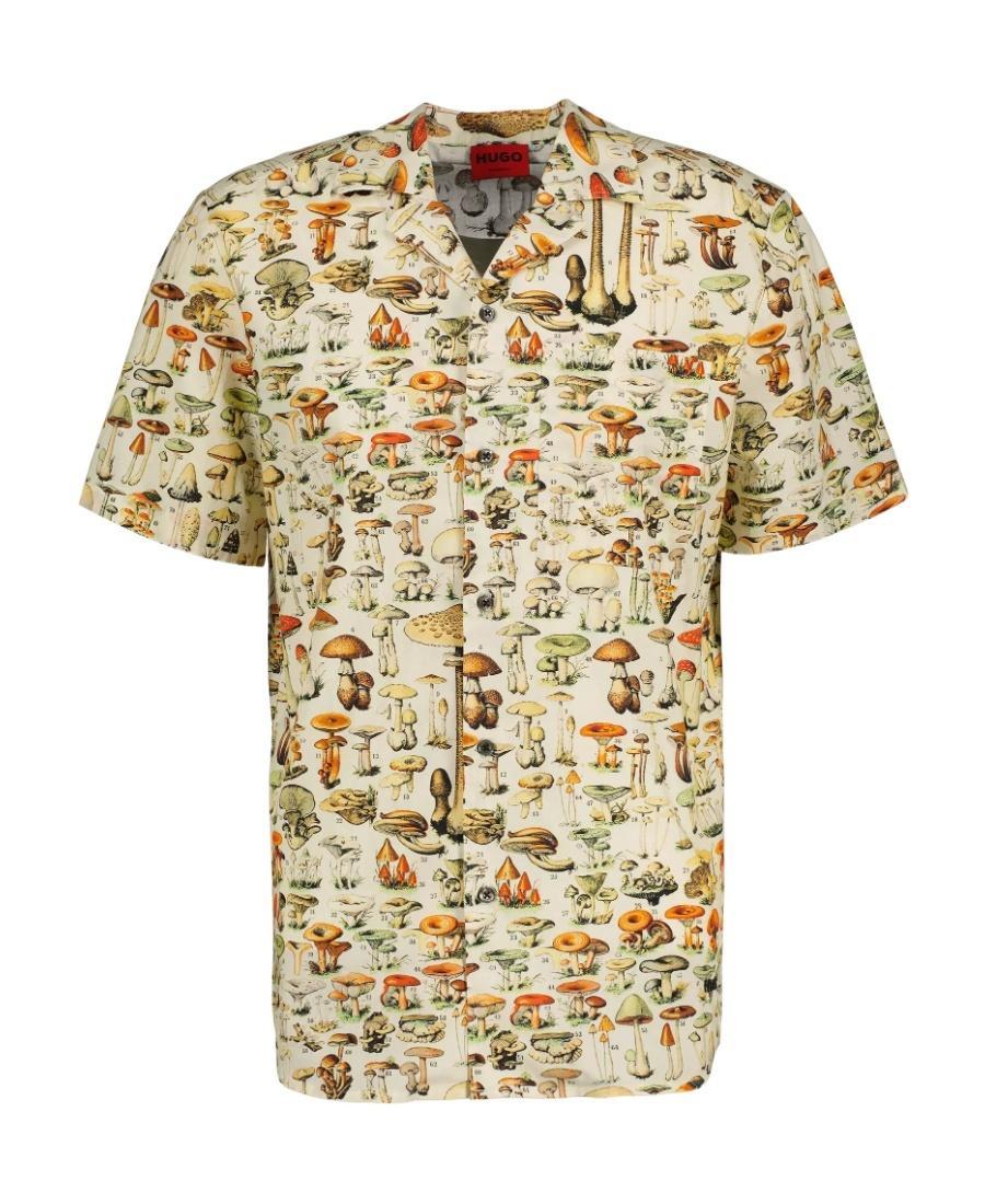 HUGO BOSS Mushroom-print Cotton Shirt In Nude Product Image