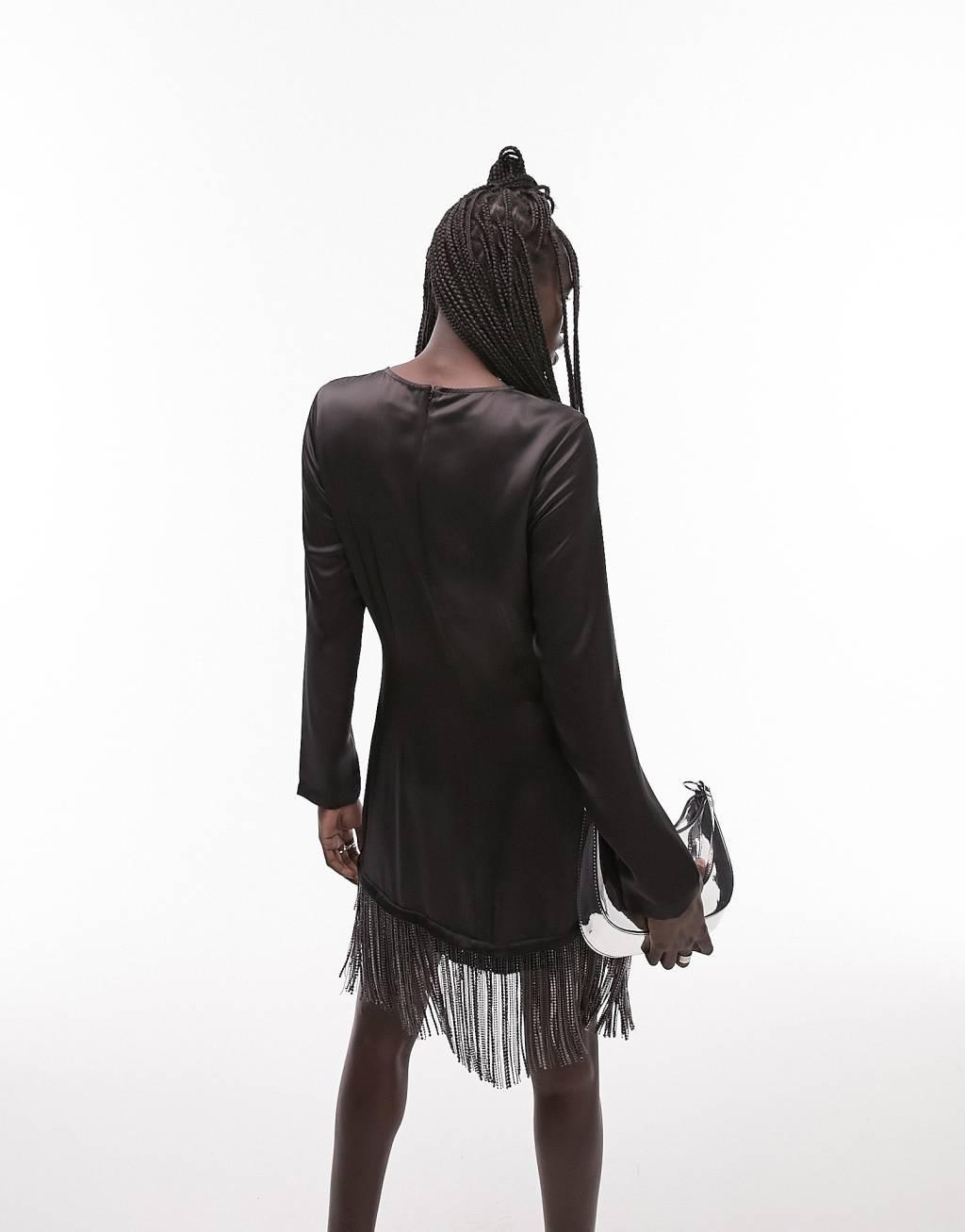 Topshop long sleeve midi dress with diamante tassel Product Image