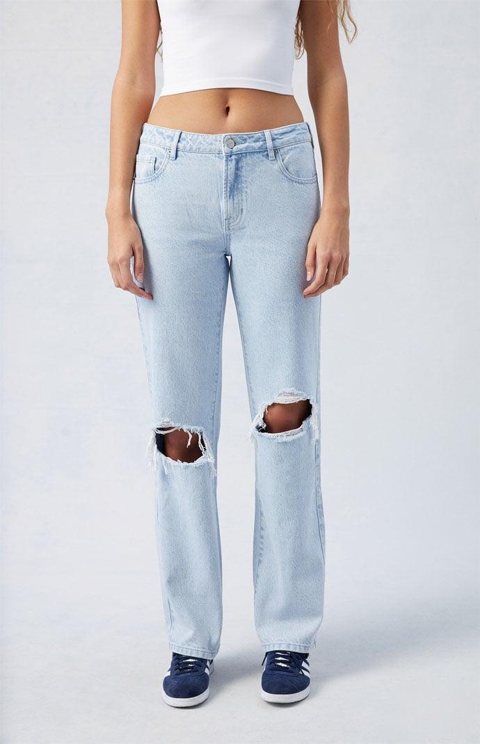 Women's Jordyn Light Indigo Ripped Low Rise Straight Leg Jeans Product Image
