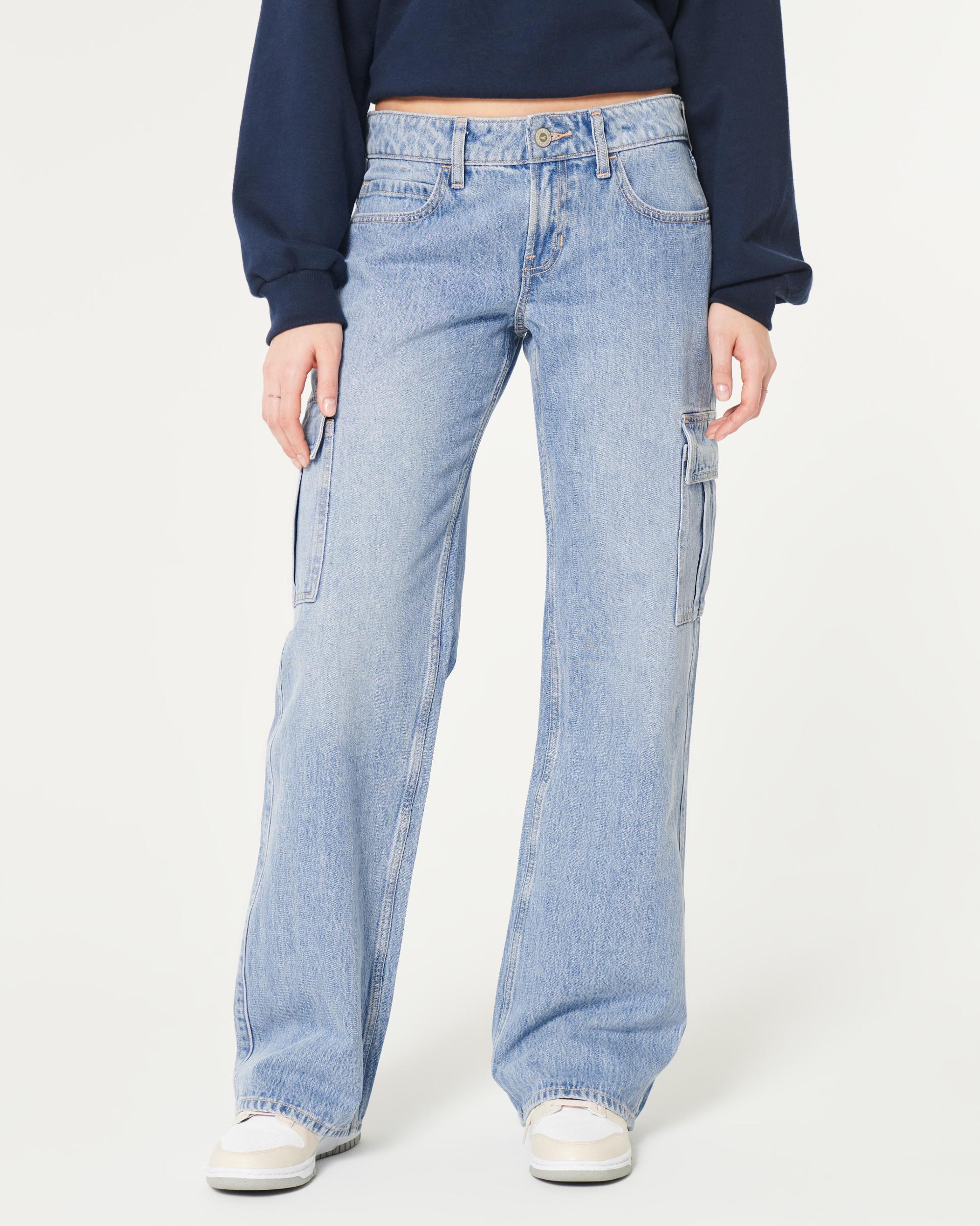 Low-Rise Washed Black Baggy Cargo Jeans Product Image