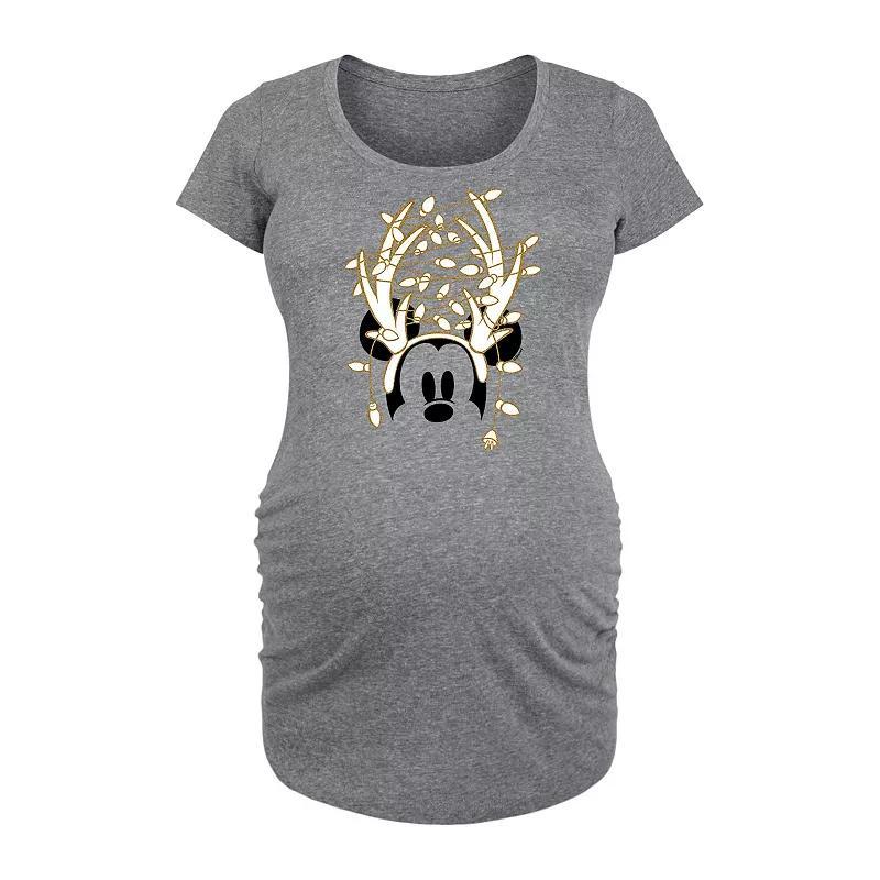 Disneys Mickey Mouse Maternity Antlers Gold Glitter Graphic Tee, Womens Grey Gray Product Image