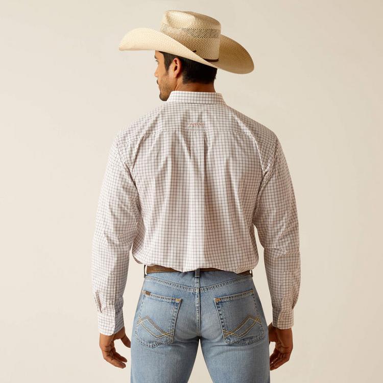 Ariat® Men's L/S Pro Series Tristin Pink/Grey Window Pane Plaid Button Shirt Product Image