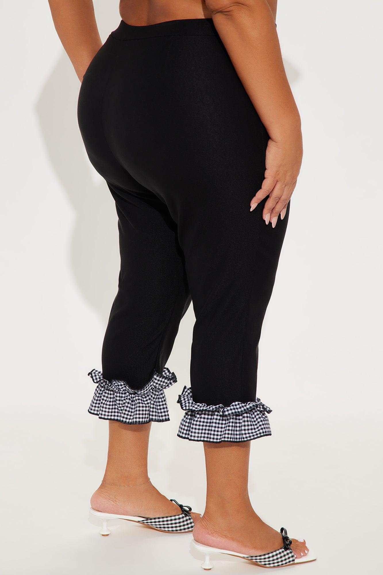 Georgia Gingham Ruffle Capri Legging - Black Product Image