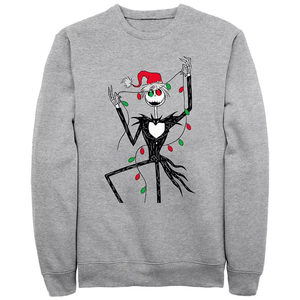 Men's Nightmare Before Christmas Jack Red And Green Christmas Lights Sweatshirt, Size: Large, Athletic Grey Product Image
