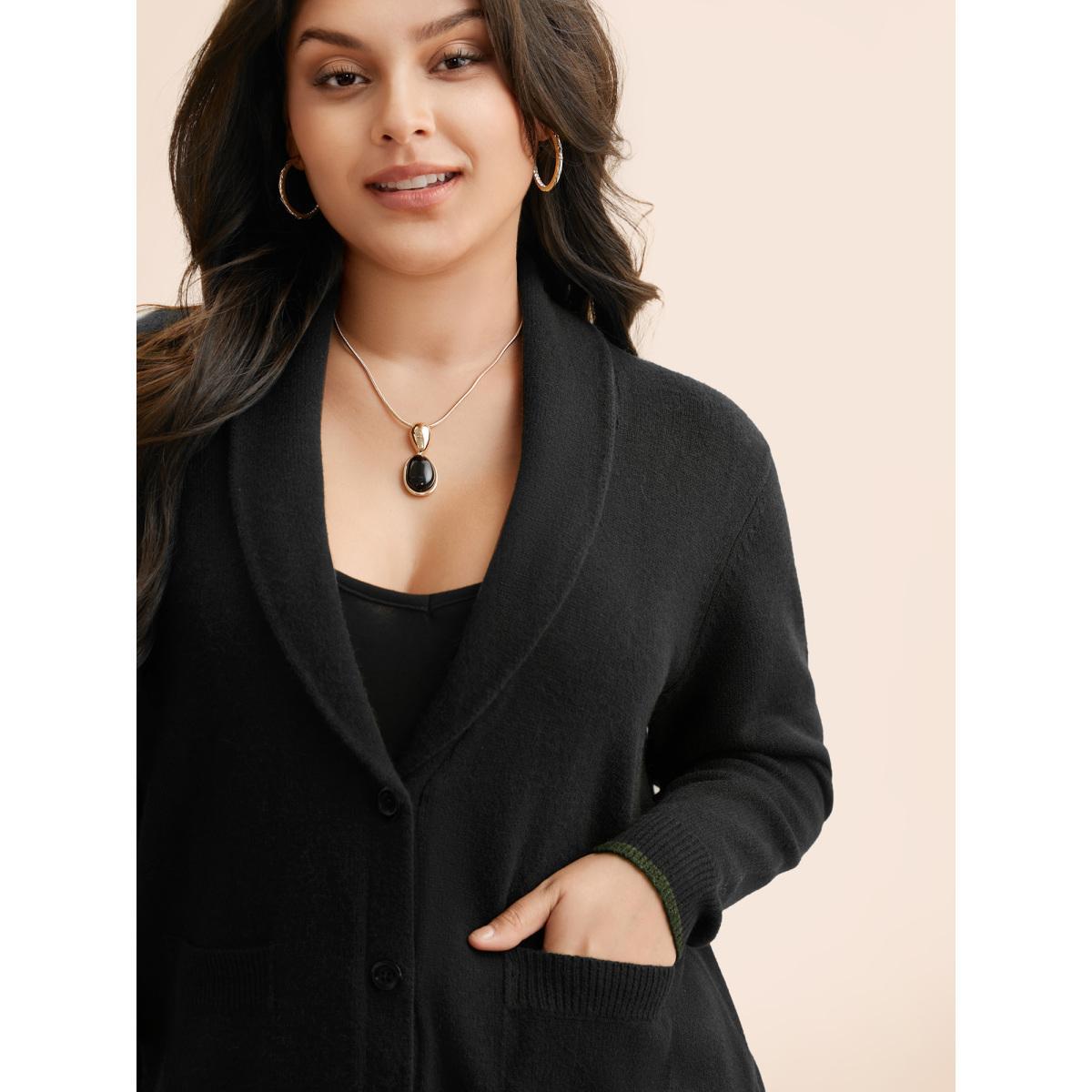 Plus Size Supersoft Essentials Solid Shawl Collar Cardigan Black Women Casual Loose Long Sleeve Everyday Cardigans BloomChic 28/5X Product Image