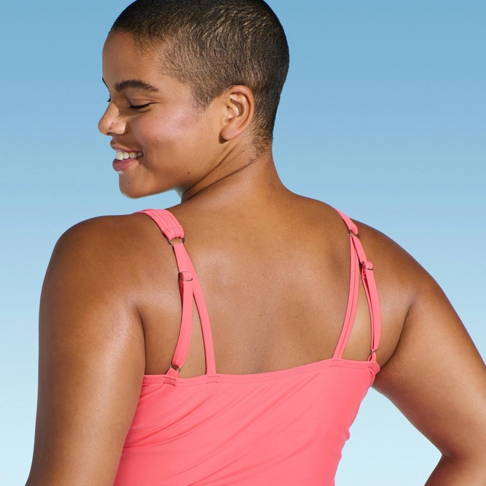 Lands End Womens Shirred Tankini Top - Coral 22W: Pluswimwear, Adjustable Straps, Removable Cups, UPF 50+ Product Image