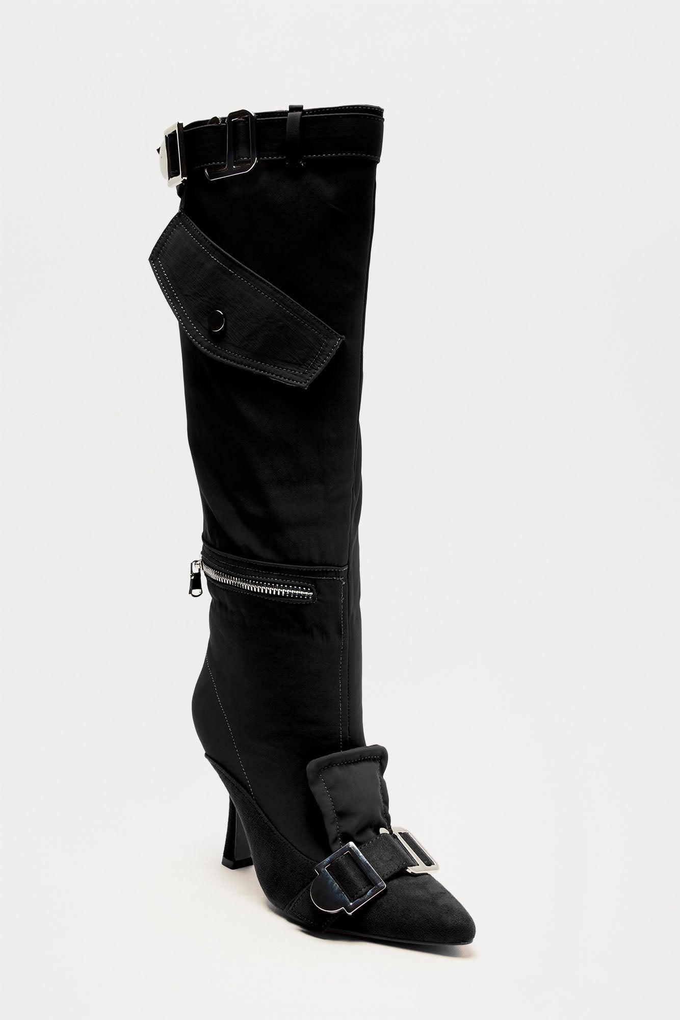 Davina Buckle Knee High Boots - Black Product Image