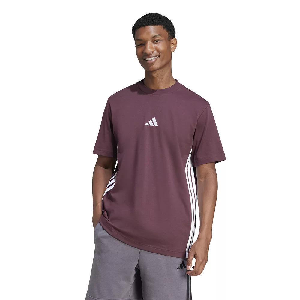 Men's adidas Essentials 3-Stripes Single Jersey Sportswear T-Shirt, Size: Large, Aurora Red Product Image