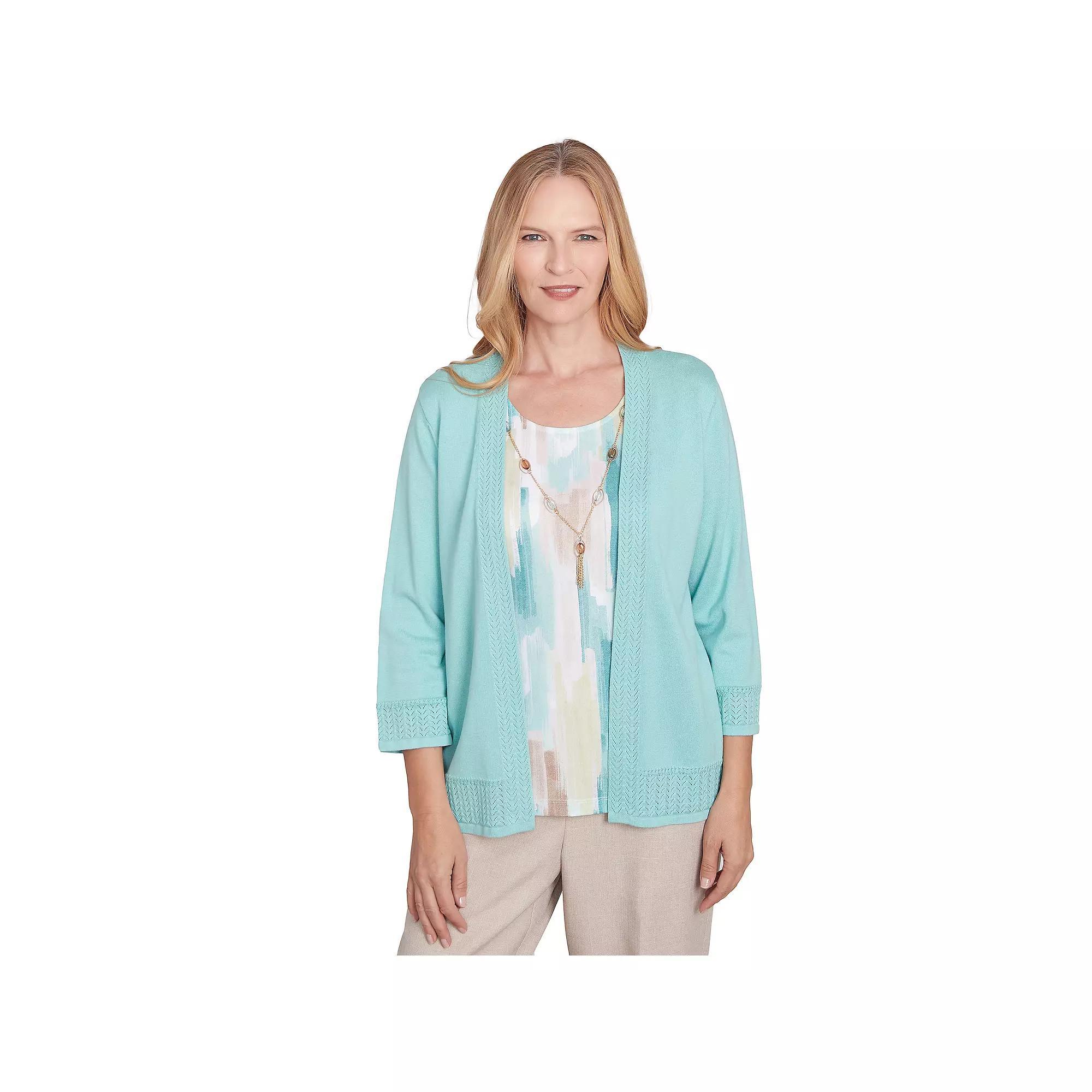 Women's Alfred Dunner Brushstroke Inner Two-in-One Sweater with Necklace, Size: Small, Green Product Image