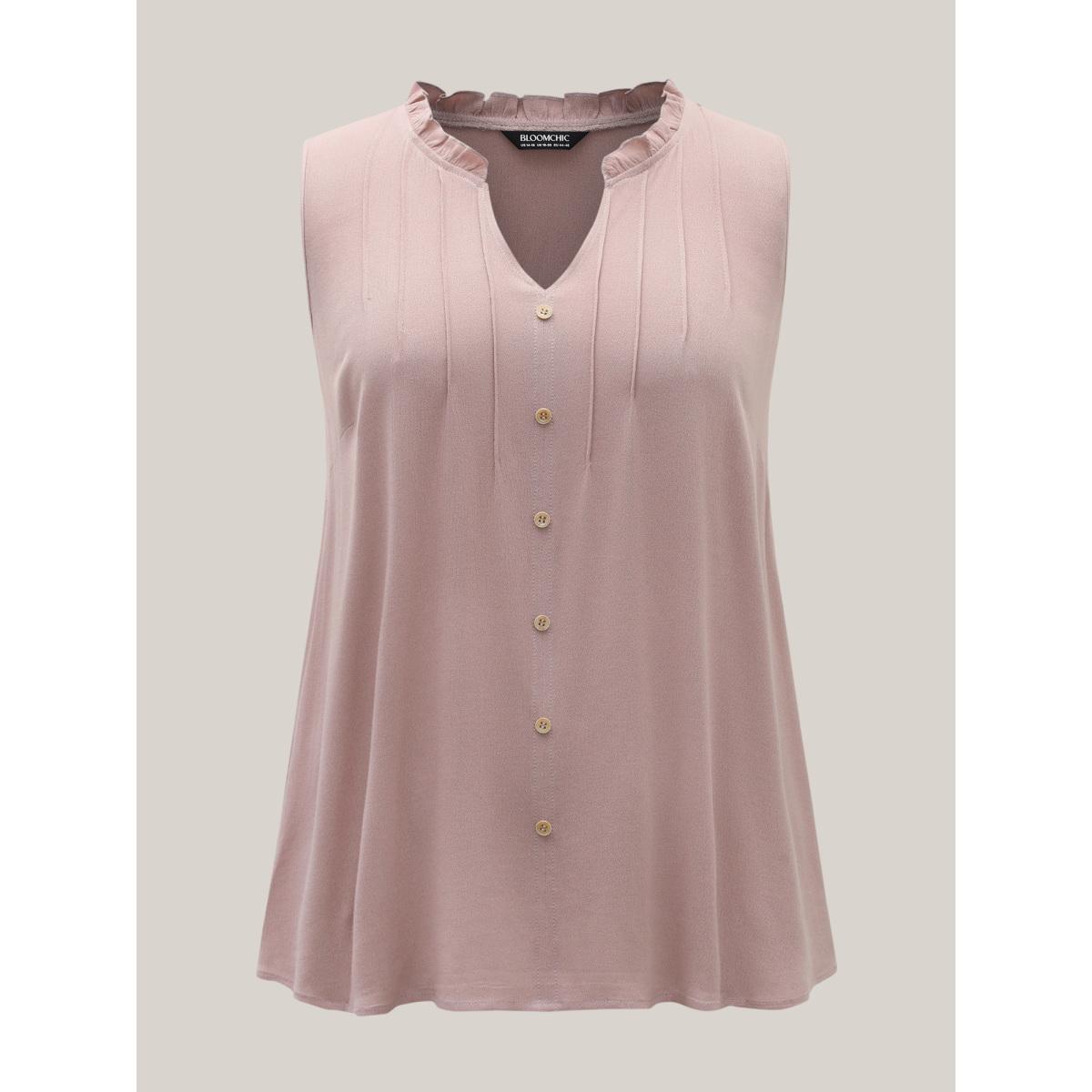 Plus Size Toothpick Pleat Button Detail Sleeveless Top Women Lilac Tucked seam Notched collar Vacation Tank Tops Camis BloomChic 18-20/2X Product Image