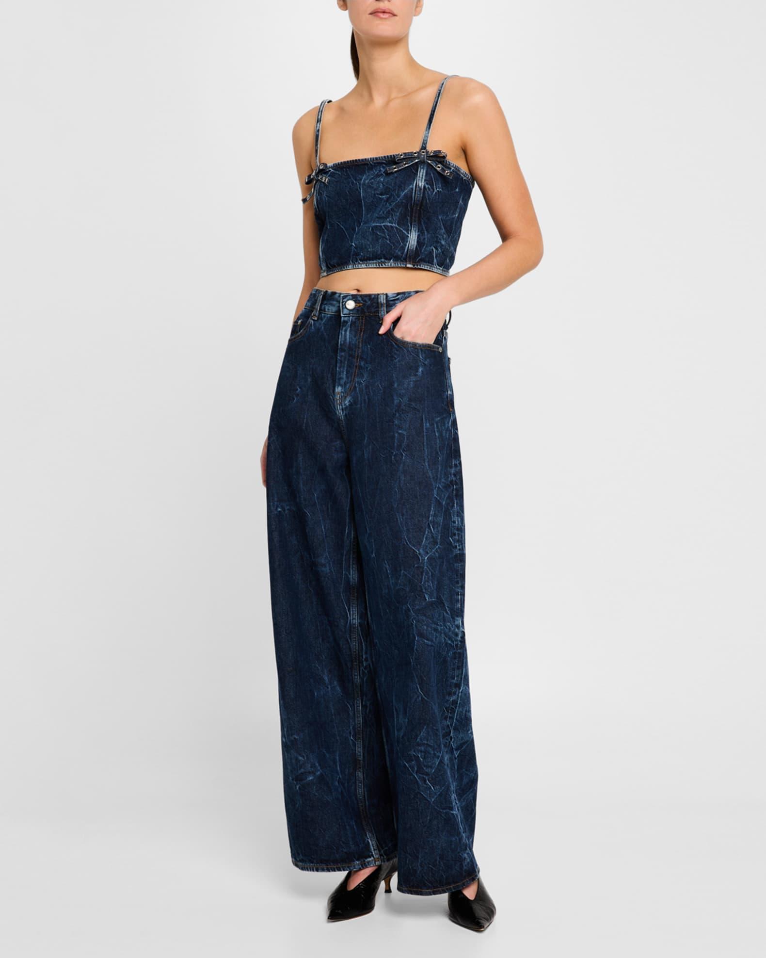 Crinkled Denim Bow Strap Top Product Image