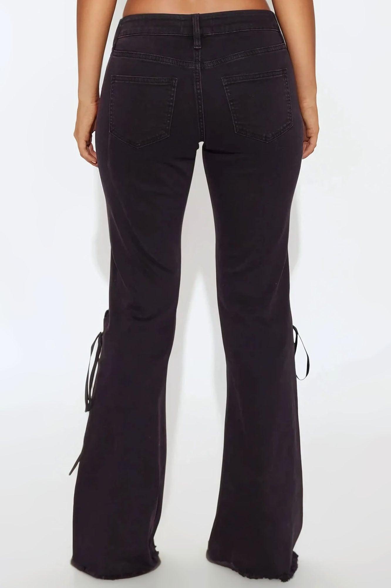 On The Scene Lace Up Stretch Flare Jeans - Purple Product Image