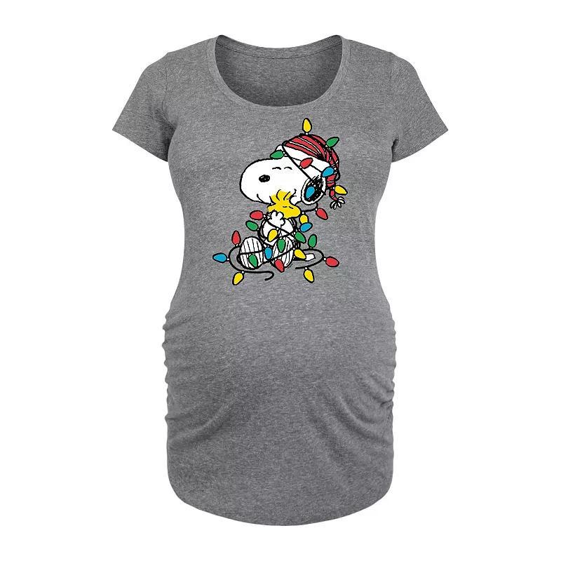 Maternity Peanuts Snoopy Woodstock Xmas Lights Graphic Tee, Women's, Size: XXL-MAT, Grey Gray Product Image