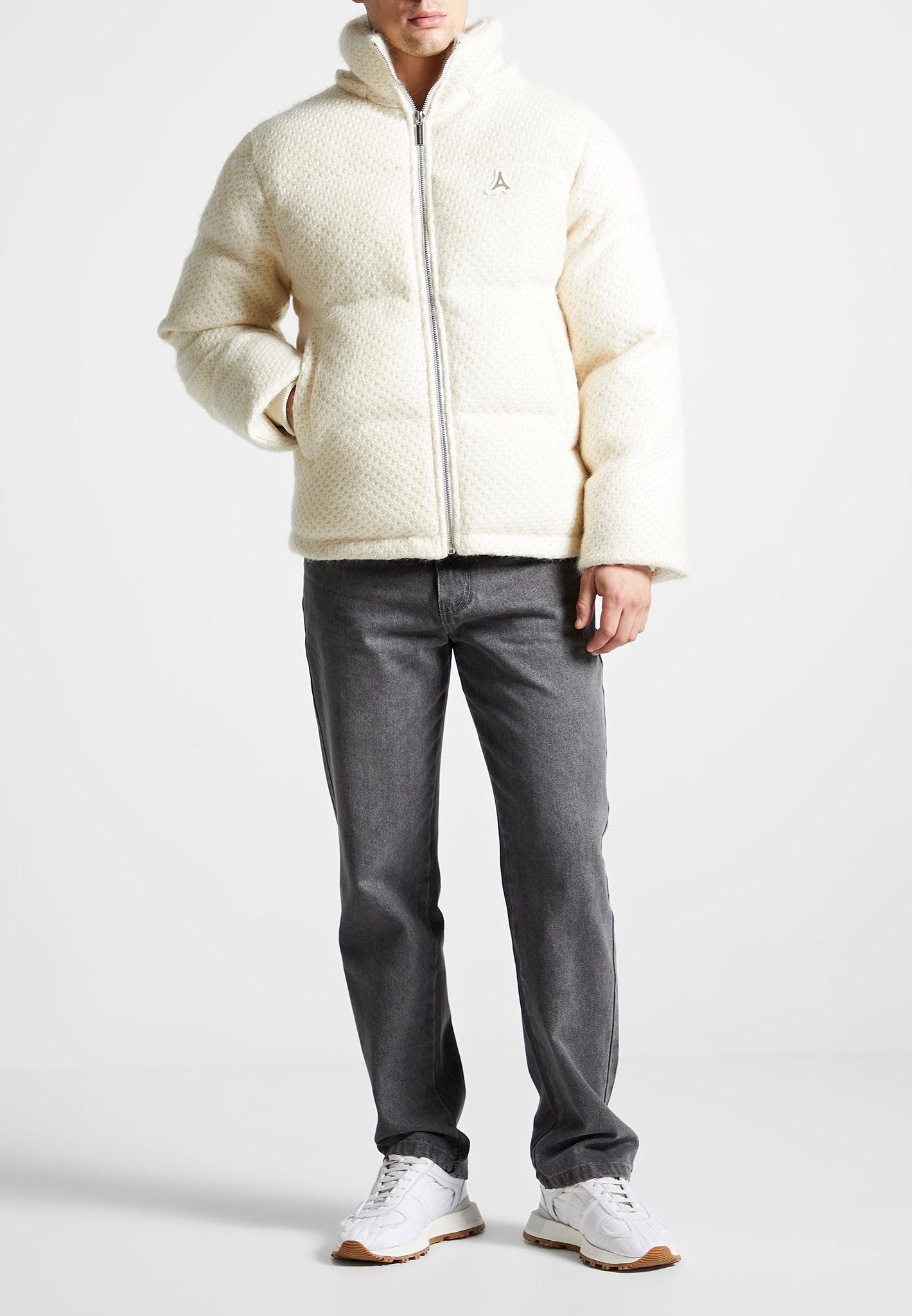 Textured Knit Puffer Jacket - Cream Male Product Image