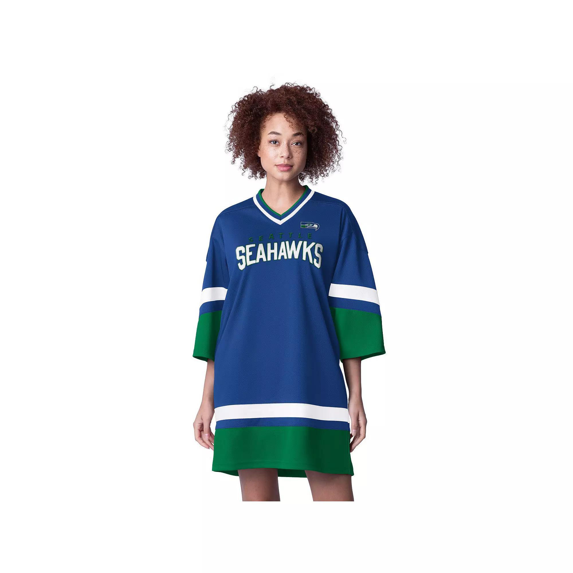 Women's Starter Royal Seattle Seahawks Slap Shot 3/4 Sleeve Sneaker Dress, Size: Medium, Blue Product Image