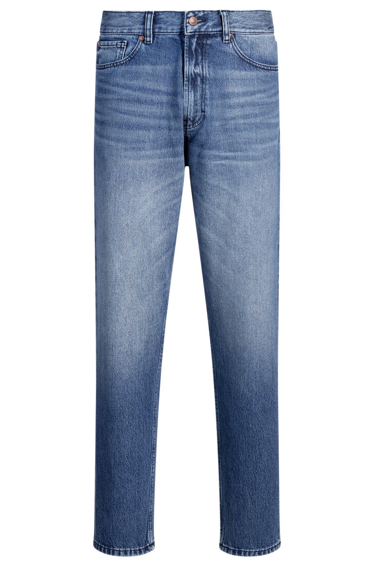 Relaxed tapered-fit jeans in blue vintage-wash denim Product Image
