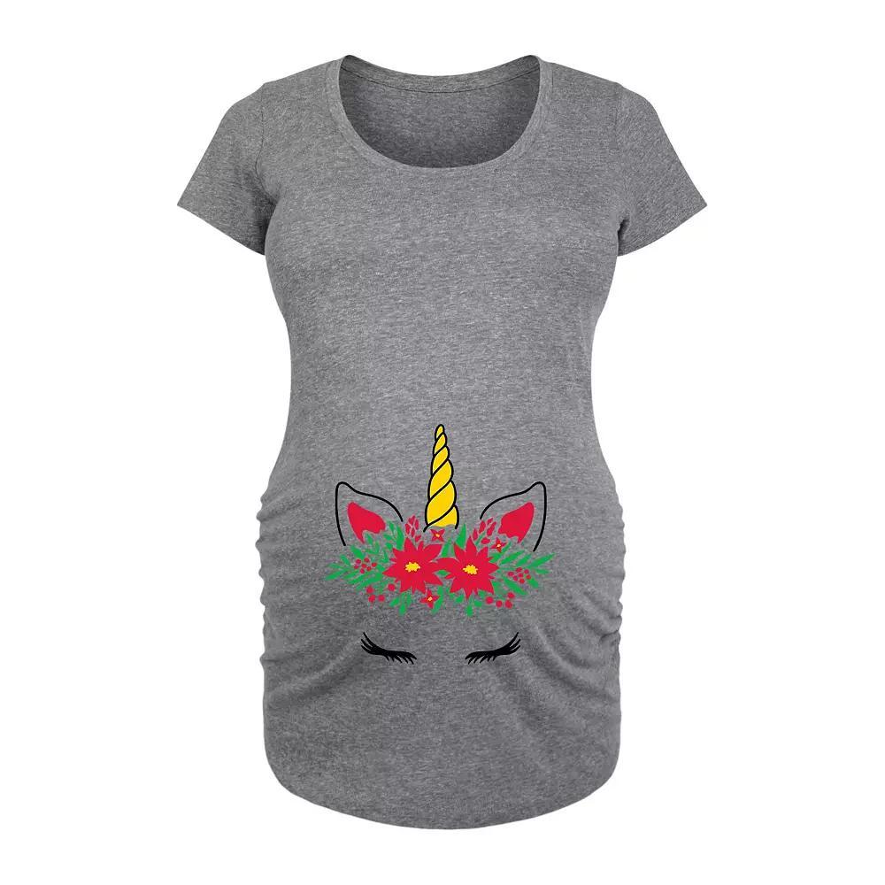 Maternity Unicorn Christmas Graphic Tee, Womens Grey Gray Product Image