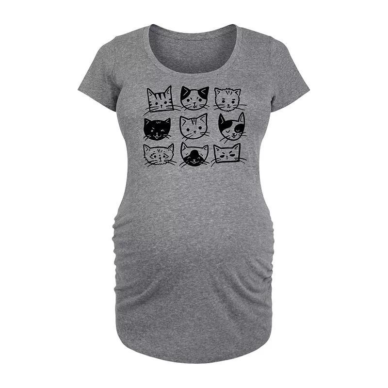 Maternity Cat Faces Grid Graphic Tee, Womens Grey Gray Product Image