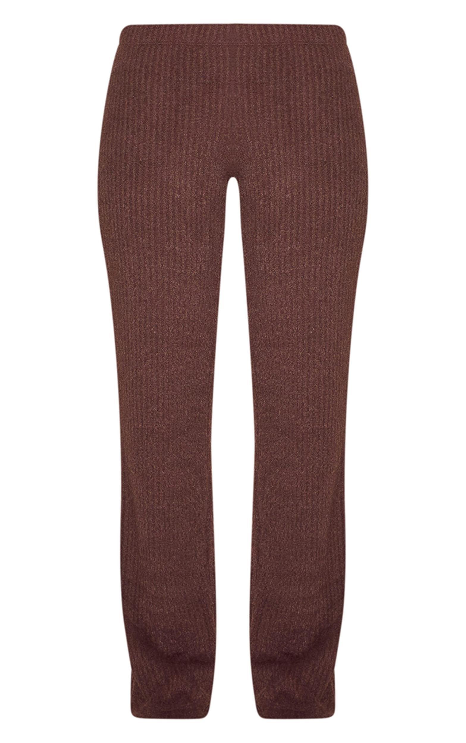 Chocolate Textured Soft Rib Mid Rise Straight Leg Pants Product Image