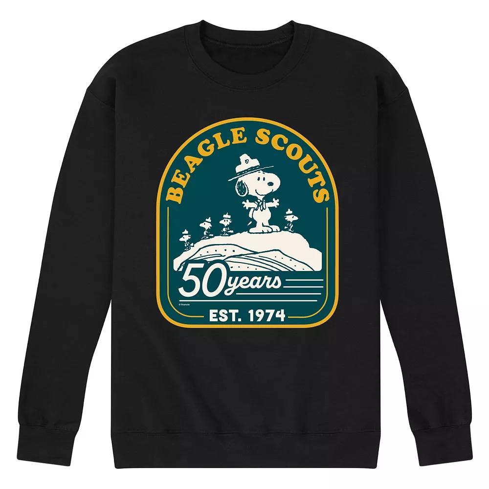 Mens Peanuts Beagle Scout Mountain Top Fleece Sweatshirt Heather Grey Product Image