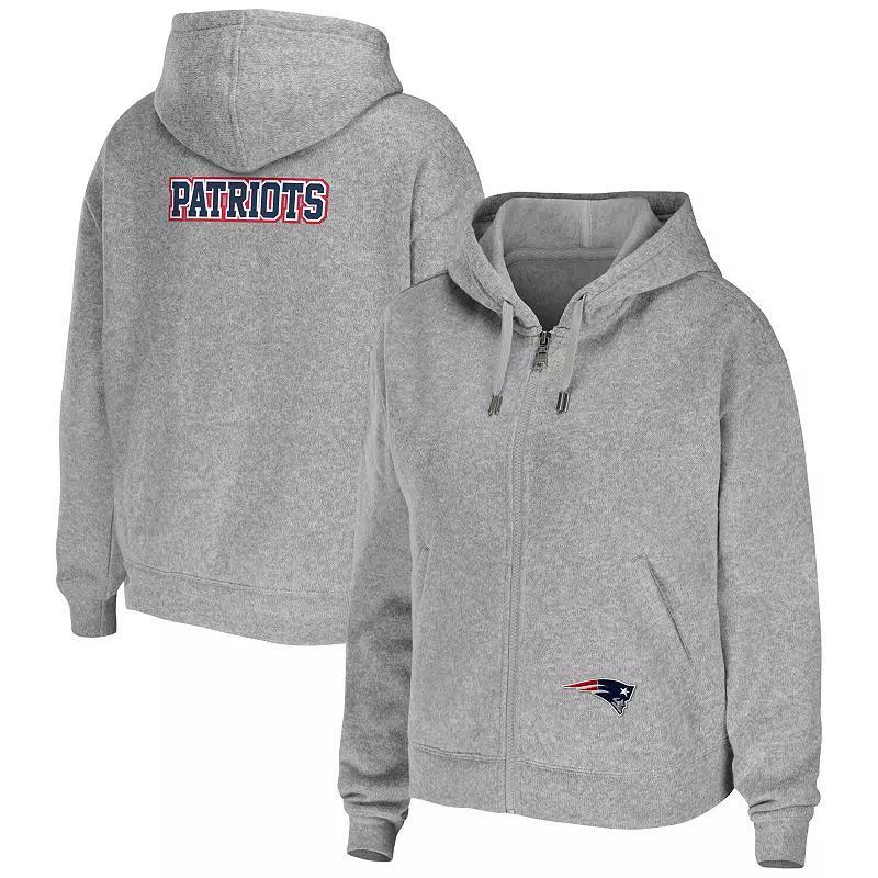 Women's WEAR by Erin Andrews Heathered Gray New England Patriots Team Full-Zip Hoodie, Size: 2XL, Blue Product Image