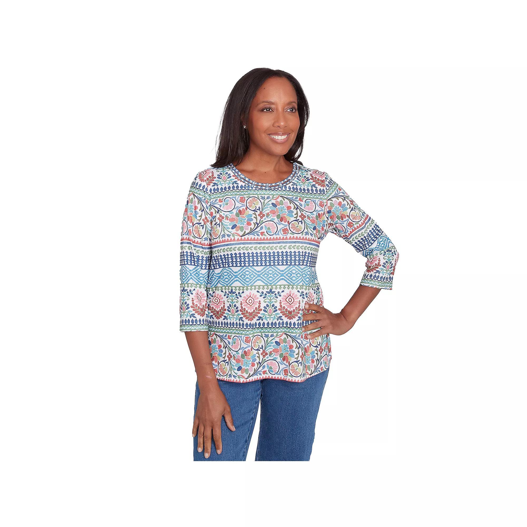 Womens Alfred Dunner Knit Scroll Geometric Top Blue Team Product Image