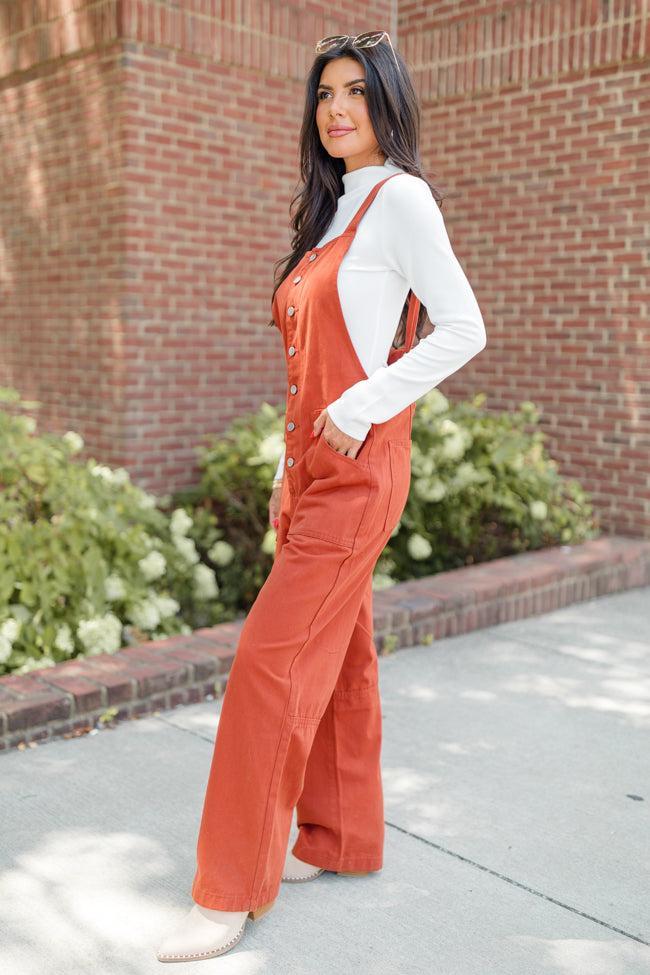 Can't Replace You Rust Button Front Wide Leg Overalls FINAL SALE Product Image