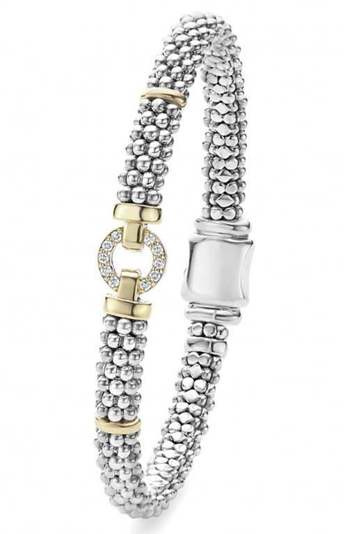 LAGOS 18k Gold And Sterling Silver Caviar And Diamonds Rope Bracelet, 6mm In Silver/gold Product Image