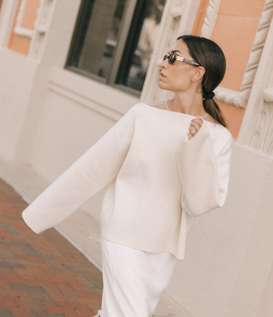 Antonio Melani x Elizabeth Damrich Drapey Wool Boat Neck Long Sleeve Sweater Product Image