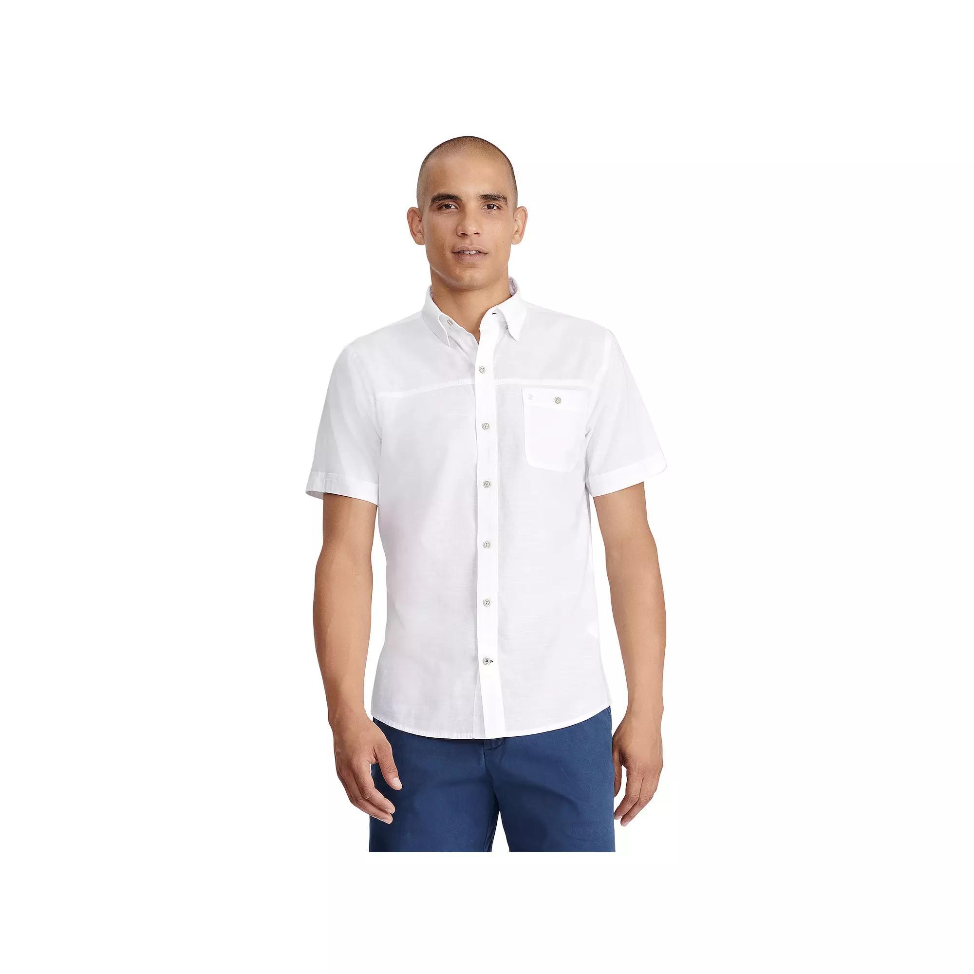 Men's IZOD Saltwater Dockside Chambray Short Sleeve Button-Down Shirt, Size: Large, Bright White Product Image