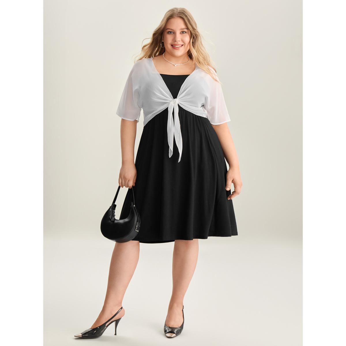 Plus Size Two-Piece Knotted Pockets Midi Dress Black Women Square Neck Short sleeve Curvy BloomChic 10/M Product Image