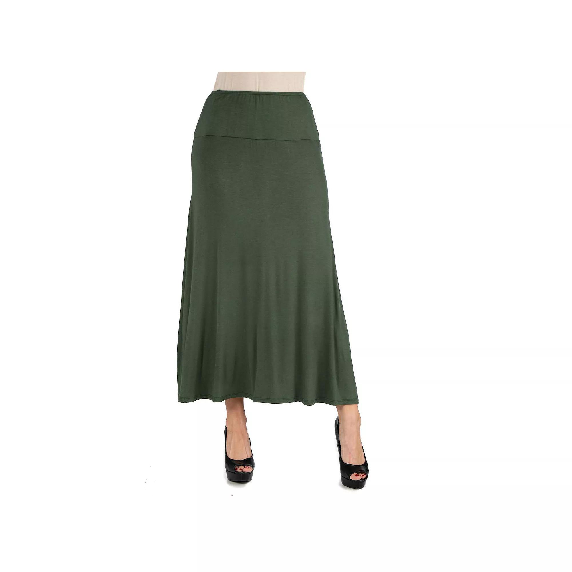 Women's 24seven Comfort Apparel Elastic Waist Midi Skirt, Size: Small, Green Product Image