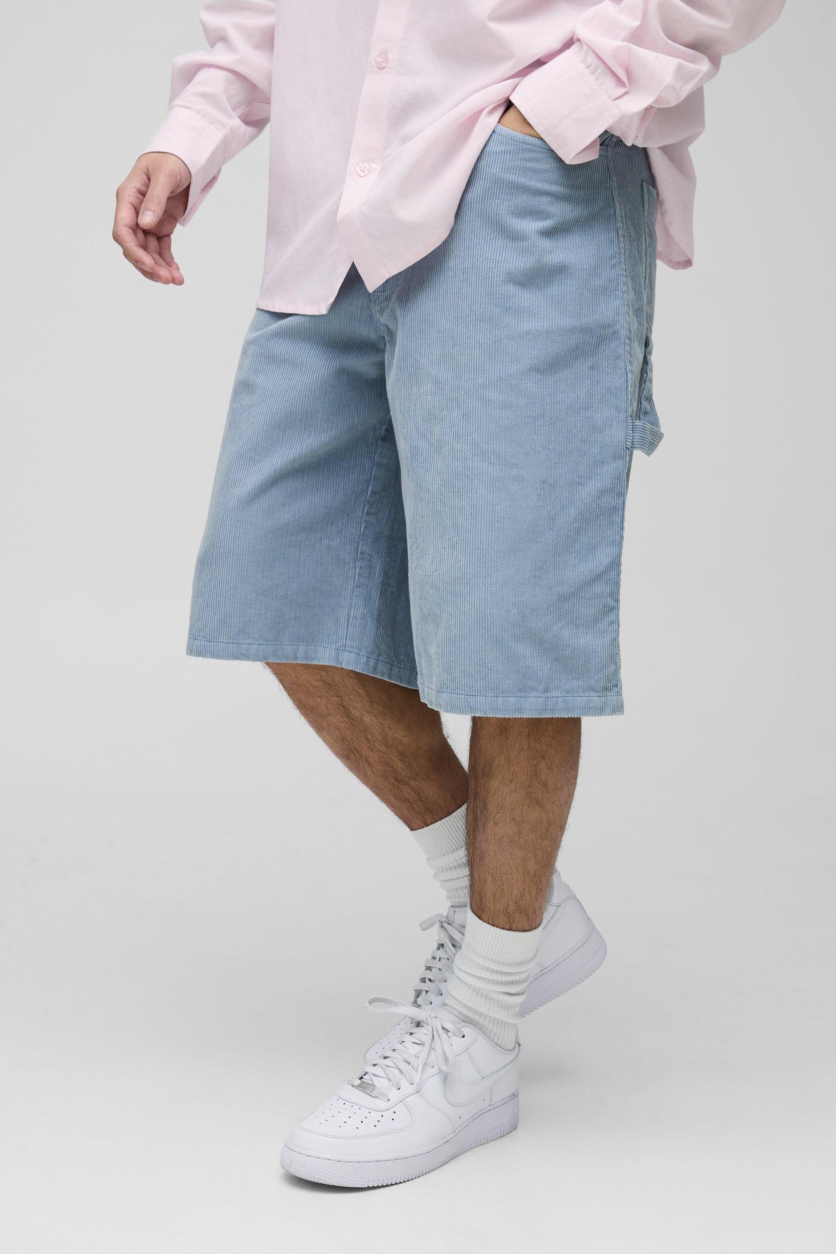 Mens Acid Wash Carpenter Corduroy Jorts - Blue Product Image