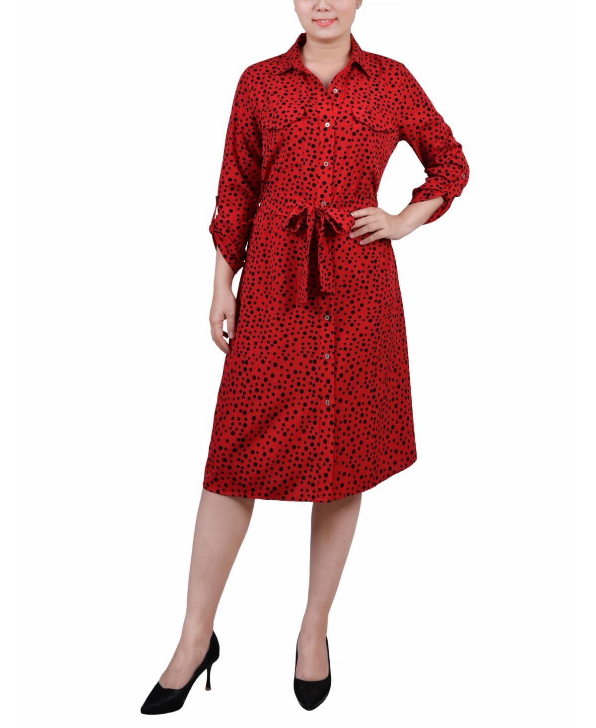 Ny Collection Petite Printed Long Sleeve Roll Tab Shirtdress Product Image