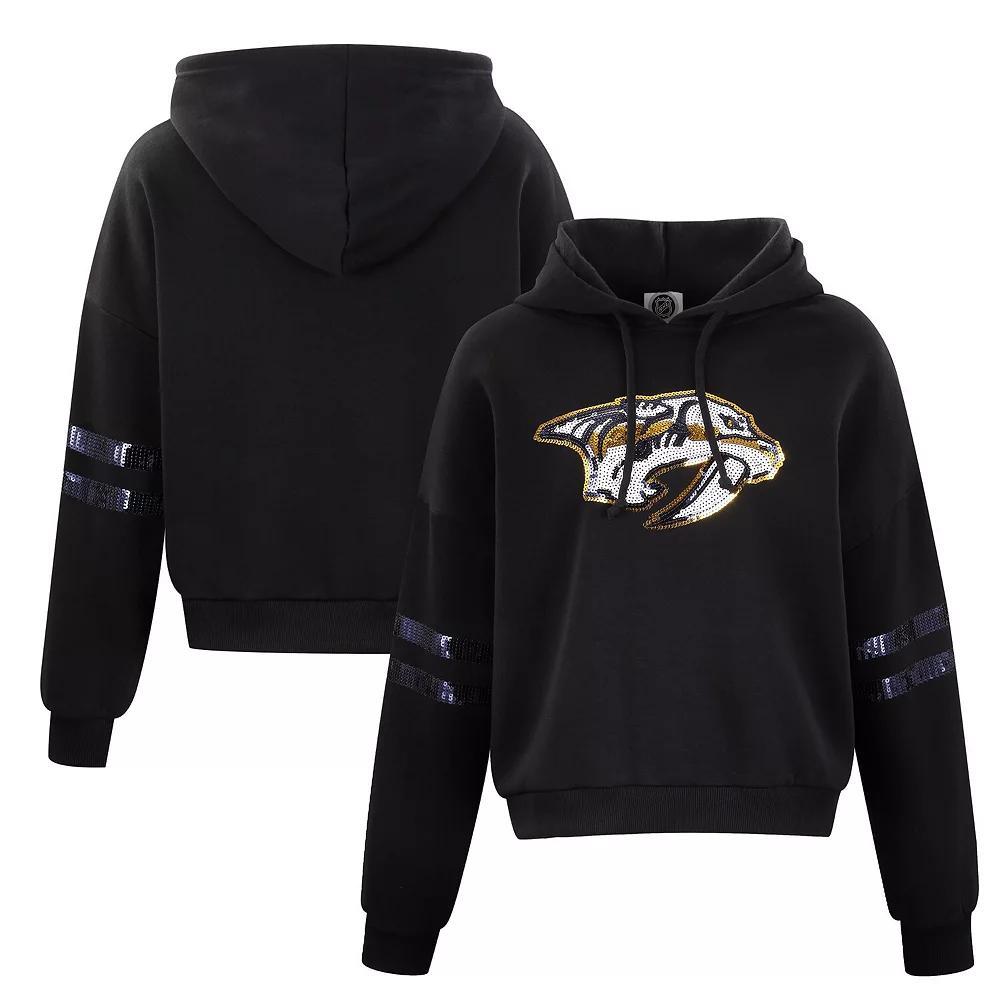 Women's Cuce Black Nashville Predators Sequin Cropped Pullover Hoodie, Size: 2XL, Pdt Black Product Image